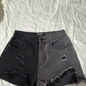 Women's BLUE SAVVY Black and Gray Distressed Shorts